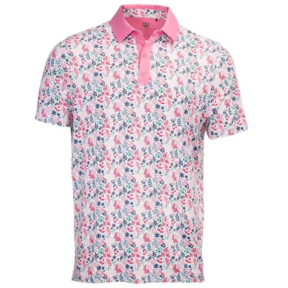 Graham Luxe White Pink Winter Flower Polo Size M